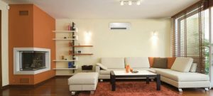 Ductless mini-split heating unit installed in living room