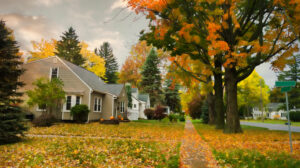 tree lined street in the fall